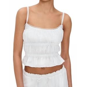 Peixoto White Smocked Ruffle Crop Tank Top